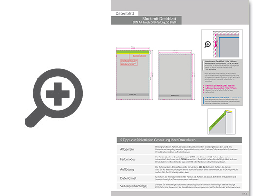 Product Bild block_mit_leimbindung_und_deckblatt__din_a4__50_blatt__5_0_farbig_einseitig_bedruckt_(cmyk_4-farbig_+_1_sonderfarbe_hks_oder_pantone)